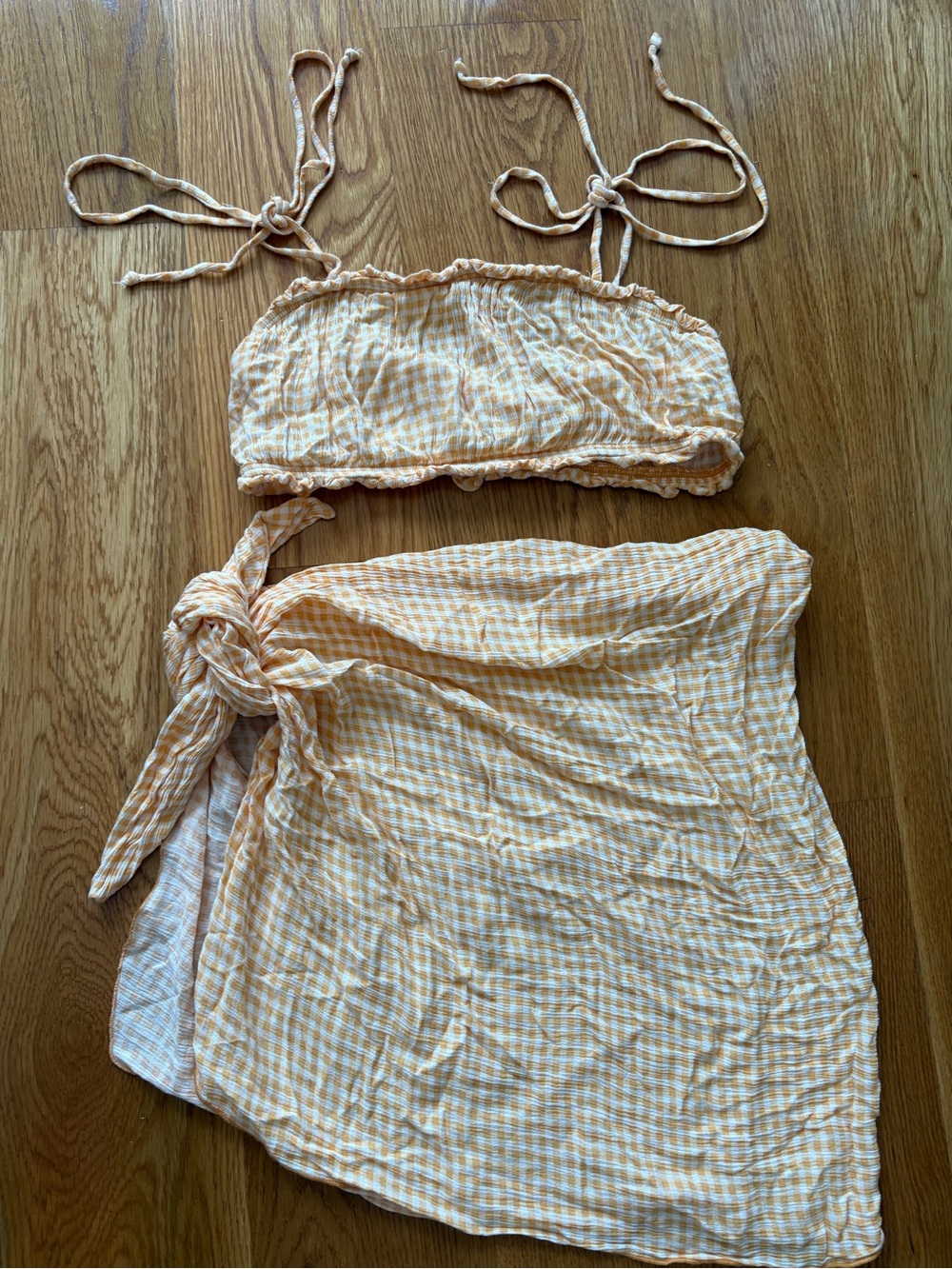 Dippin’ Daisy’s Orange Gingham Tie-Top (Size XL) & Wrap (Size 1X) Coverup Set